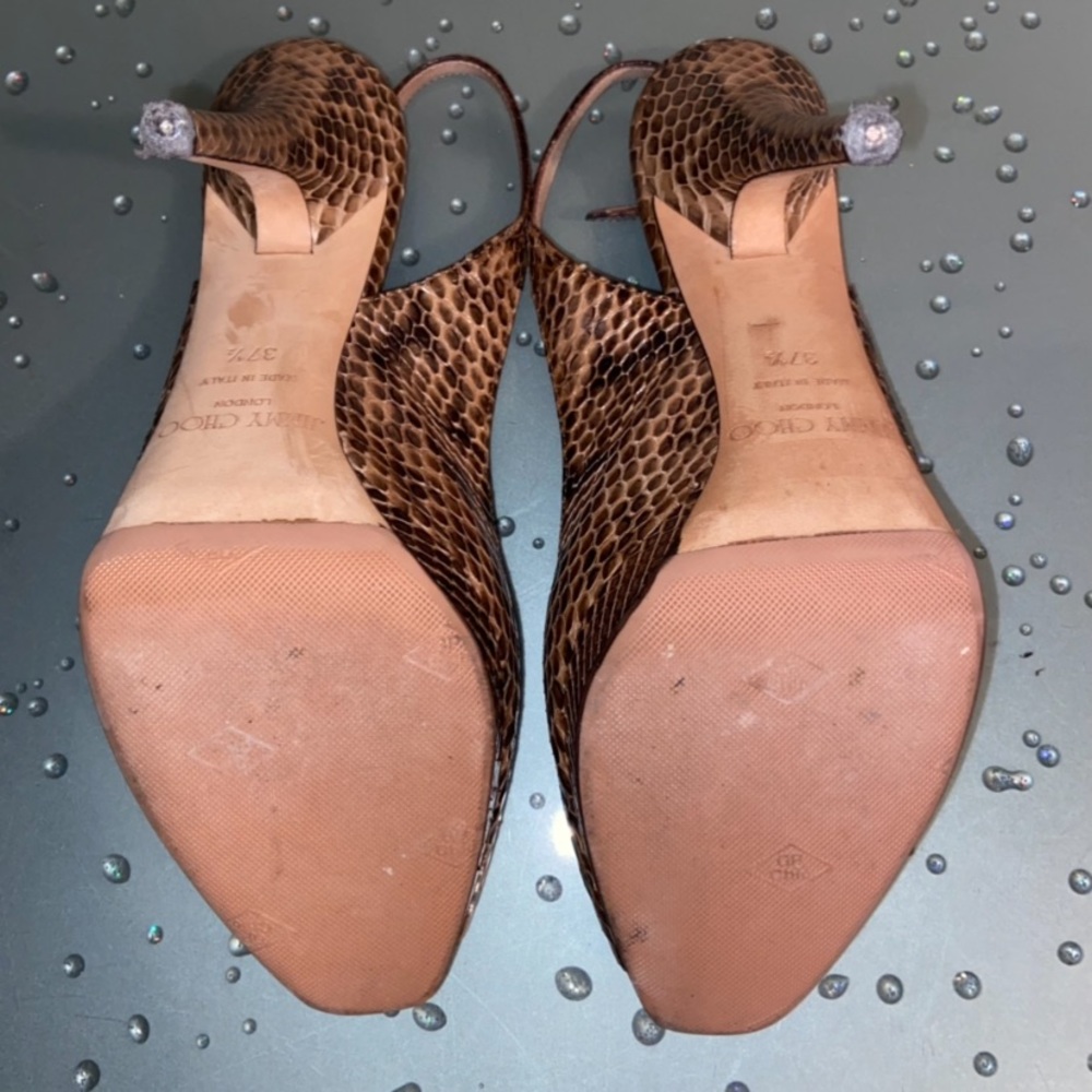Jimmy Choo Python Snakeskin Peep Toe Heels 37.5 - image 5